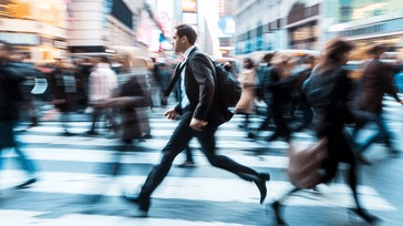 Man running through busy street intersection