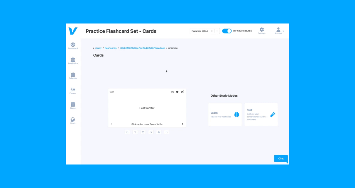 Flashcards Practice Session